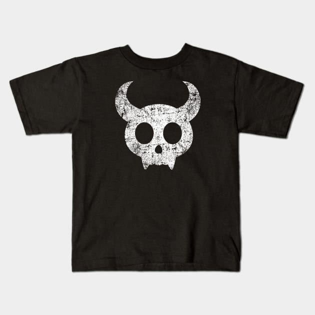 Cute Skull with Horns - Distressed Kids T-Shirt by PsychicCat
